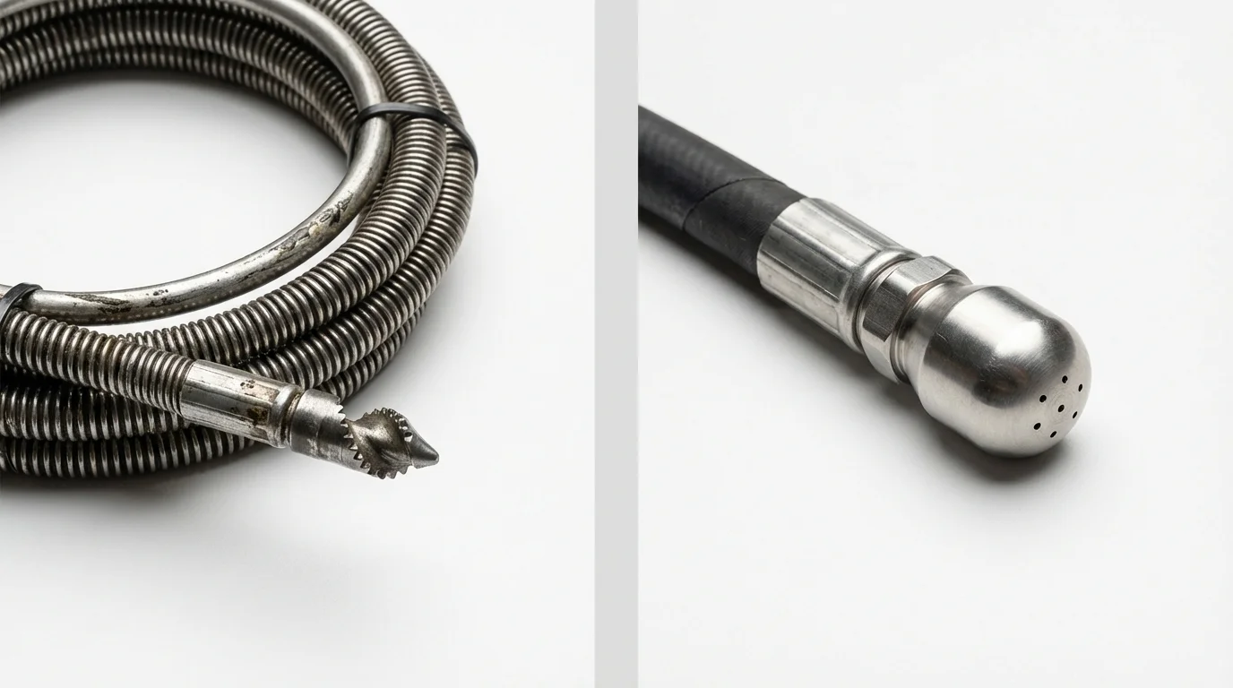 Drain snake cable and hydro jetting nozzle used for drain cleaning in Wood River, NE