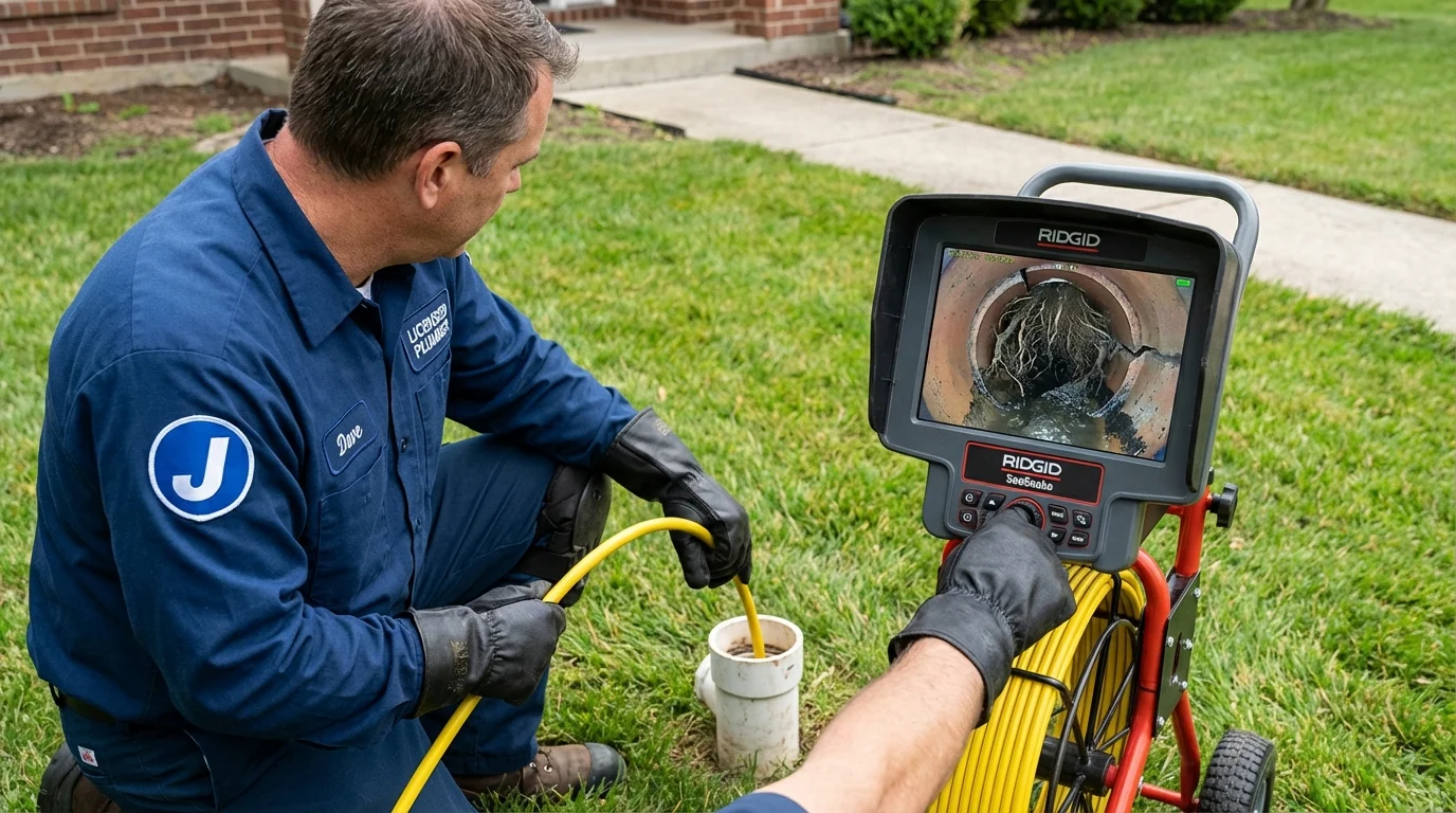 Sewer camera inspection being performed by Johns Plumbing LLC in Wood River