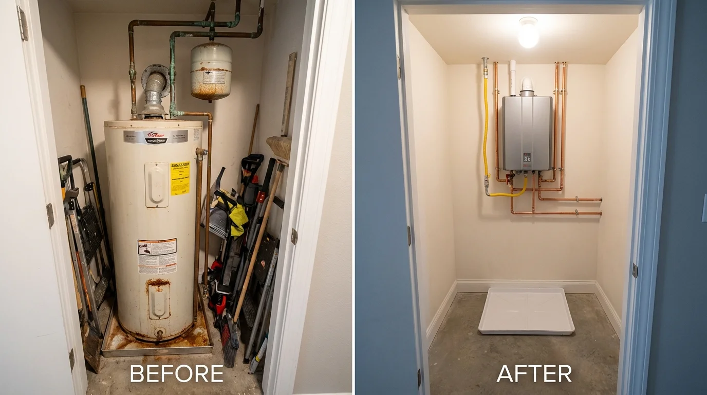 Tank water heater versus wall-mounted tankless unit comparison for Wood River, NE homeowners